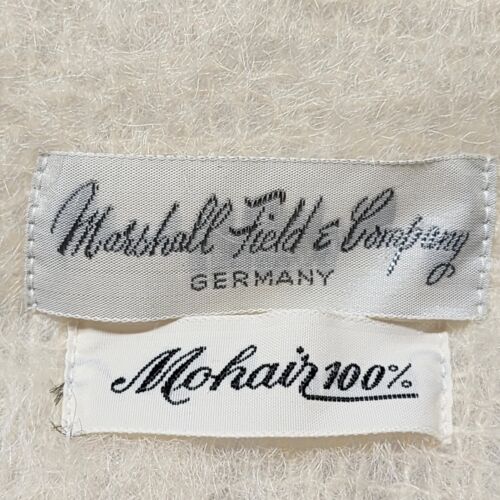 Marshall Fields Germany White Woven Scarf 100% Mohair Fringe 9½" x 48"
