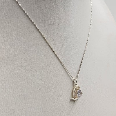 Silver Tone Chain with Heart Faceted Crystal Rhinestone Pendant Necklace 9.5"