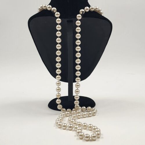 Faux Pearl Necklace White Beaded No Clasp 24" Long No End Fashion Jewelry Vtg