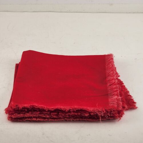 4 Pc Red Linen Dinner Napkins Dining Table Chapped Trim Vintage 11" x 11.5"