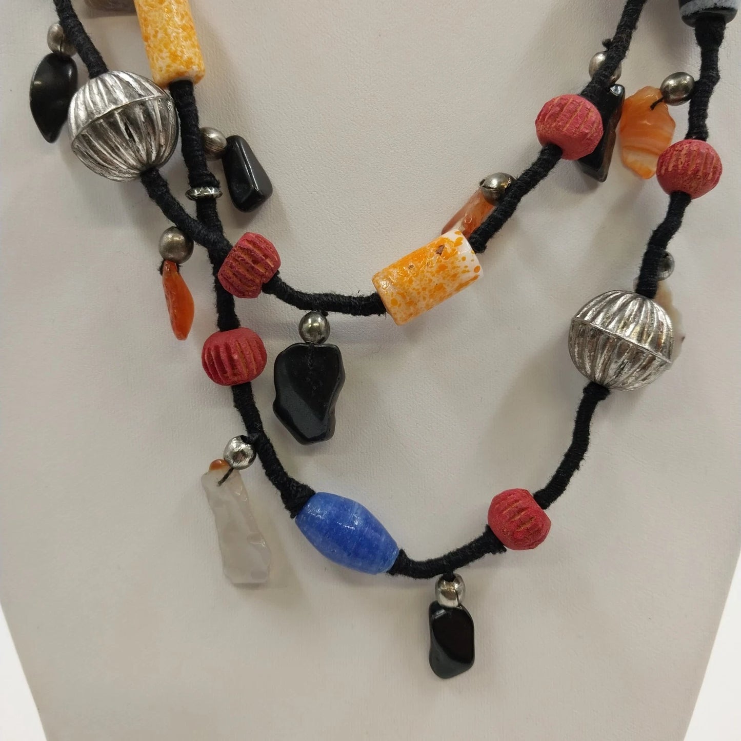 Necklaces Lot Beaded Chain Boho Multicolor Art Glass & Textured Black Orange