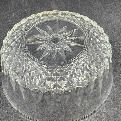 Arcoroc France Salad Serving Bowl Diamond Cut Crystal Clear Glass 5" Vintage