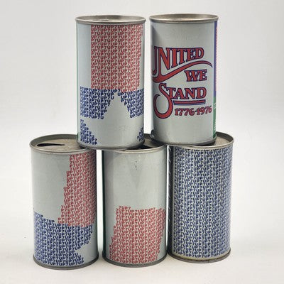 5 United We Stand 7UP Empty Pop Top Cans 1976 Bicentennial States WY TX AR TN WI