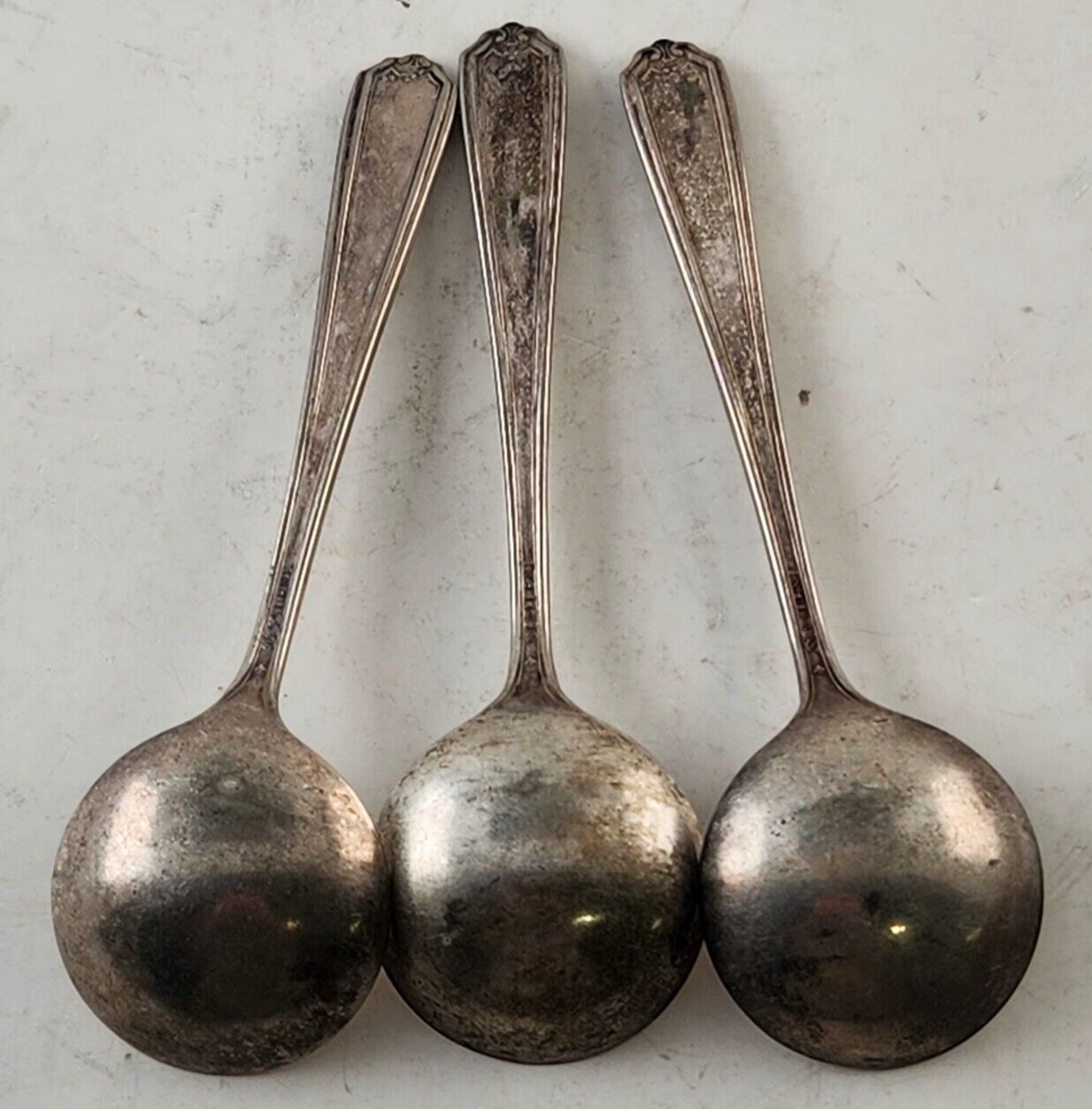 3 Round Dinner Spoons Electroplated Nickel Silver Unbranded 5" Long