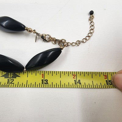 Avon Gold Tone and Deep Black Rhinestone Faceted Beads Long Necklace Lobster 14"