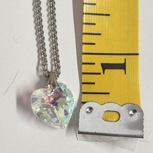Clear Crystal Heart Pendant Silver Tone Chain Fashion Necklace 8.5" Drop
