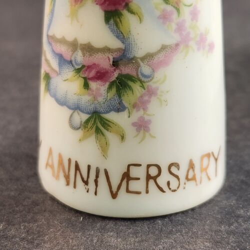 1950s Happy Anniversary Salt Pepper Shakers Set Ceramic Japan Porcelain 3-1/2"
