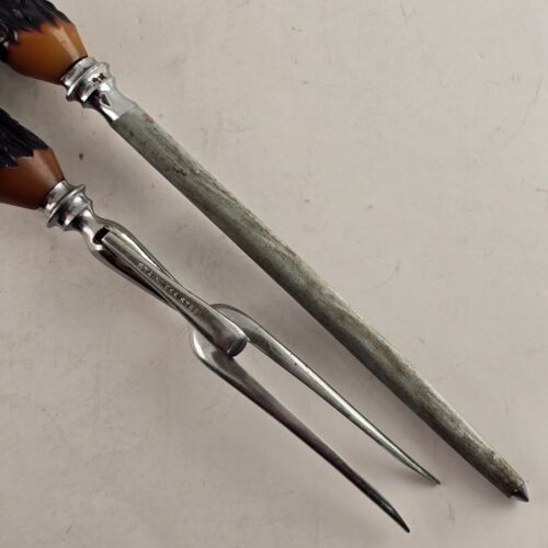 Stag Antler Handle Carving Fork and Steel Made In Sheffield England Stainless