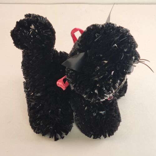 Black Cat Plastic Poly Fluff Vintage Pom Pom 1970s Figure Made USA