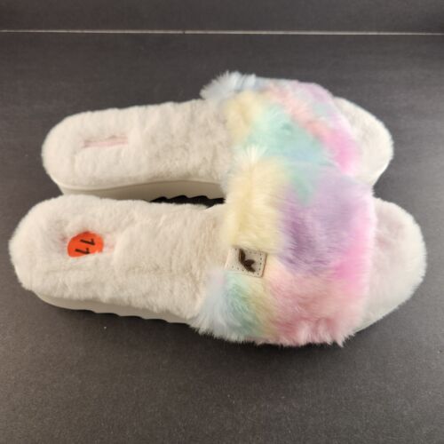 Koolaburra by UGG Womens Sz 11 Fuzz-ah Slide Slipper Pastel White Lug Sole New