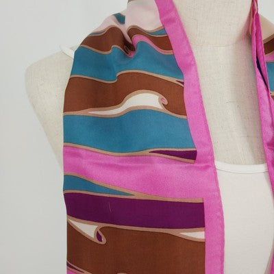Multicolor Wavy Swirl Stripe Scarf Rectangle 11.5x44" Acetate Japan Hand Painted