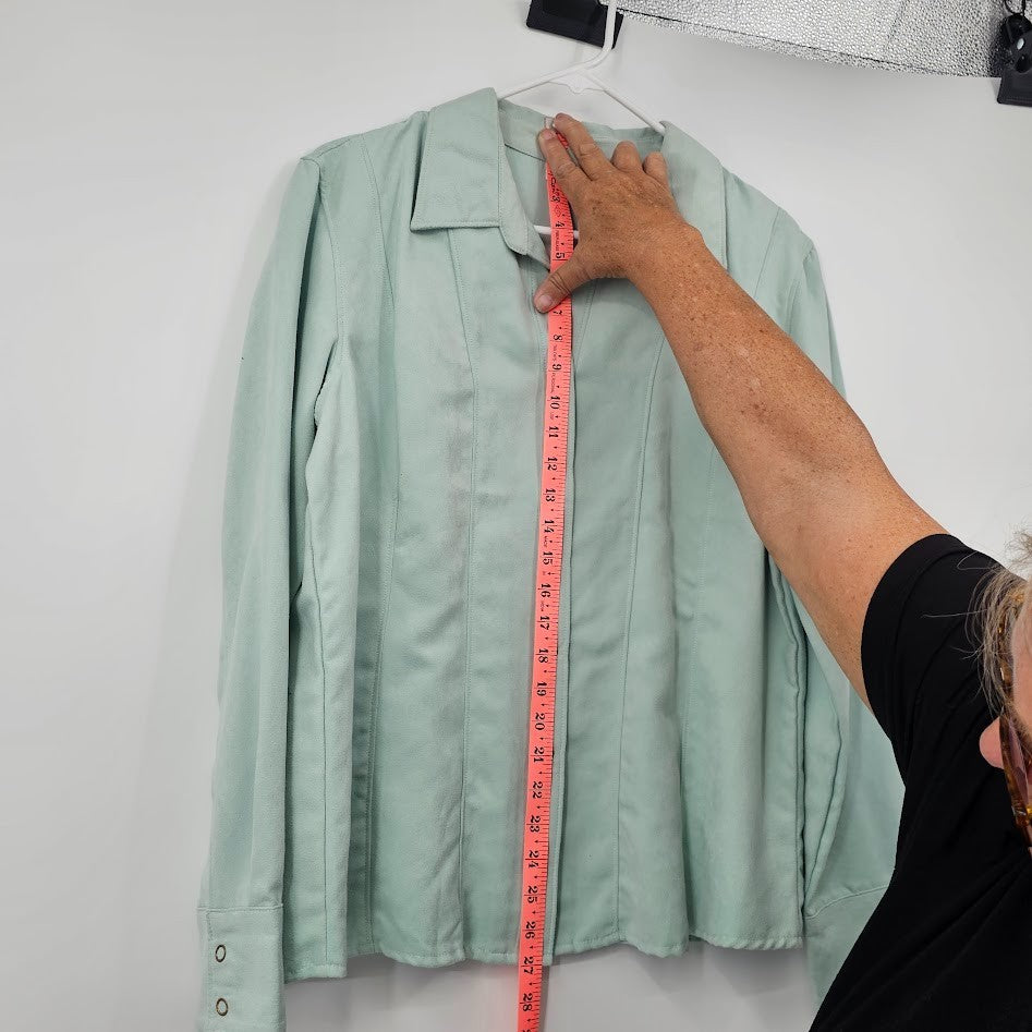 Y2K Cato Fashion Faux Suede Jacket Women’s L Seafoam Green Button Up Retro Blazer