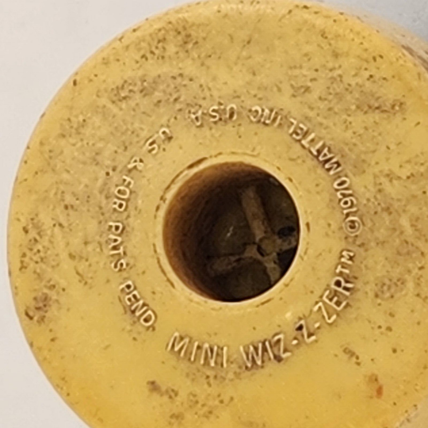 Mattel Mini-Wizzzer Spinning Top Toy Standard Yellow Blue 1970 No Tip Wheel