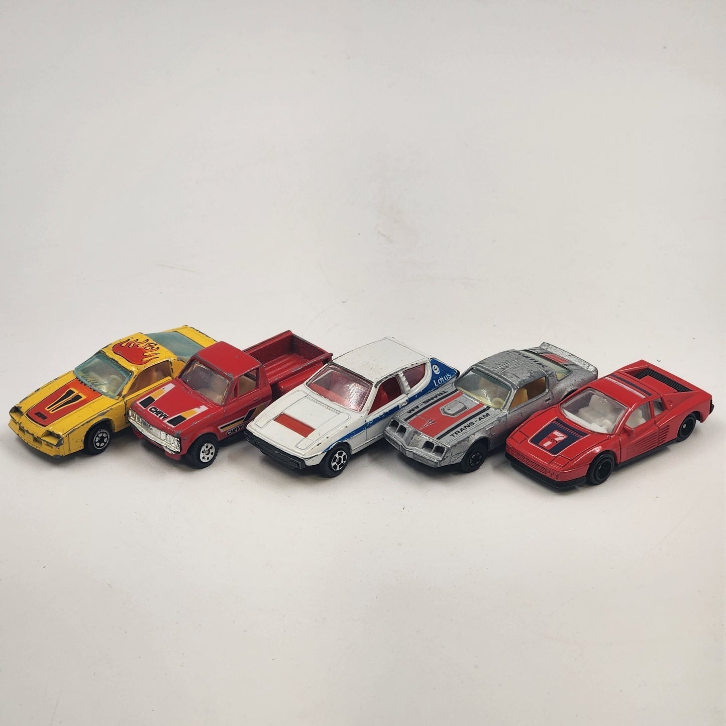 5 Yatming Diecast Cars Chevy Trans Am Pontiac Camaro Z-28 Red Seven Lotus Elite