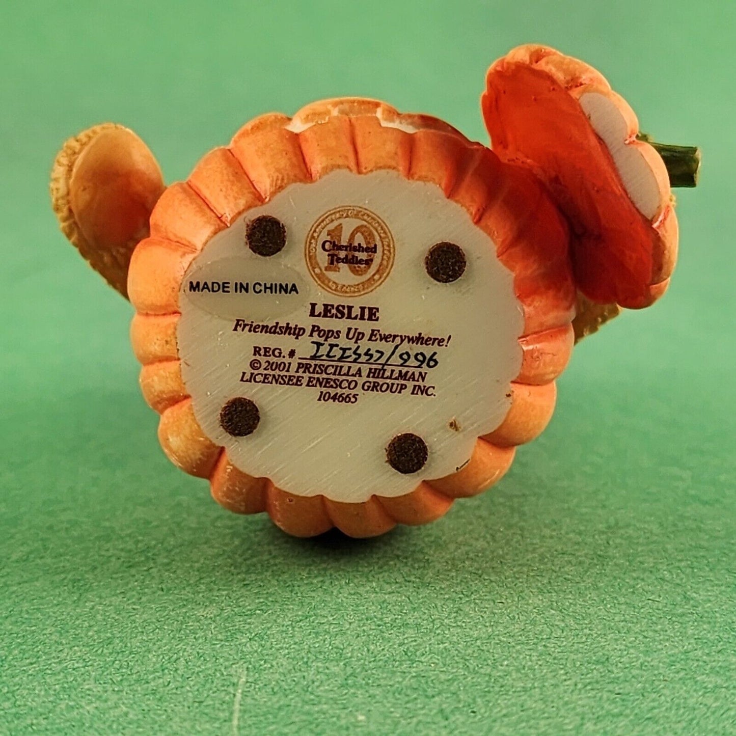 Cherished Teddies Leslie Porcelain Figurines on a pumpkin by Enesco Corp 2001 China