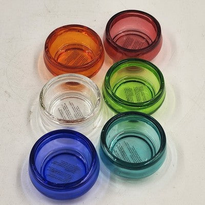 Set of 6 Pottery Barn Colored Glass Tealight Candle Holders in Original Box 7"