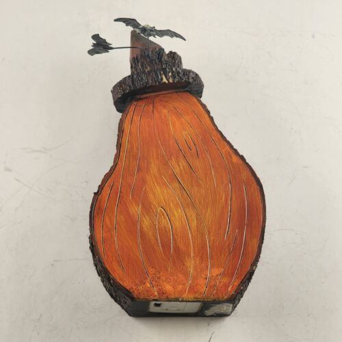 8" Resin Carved Jack-O-Lantern Mock Wood Bats Multi-Color Lighted New Batteries