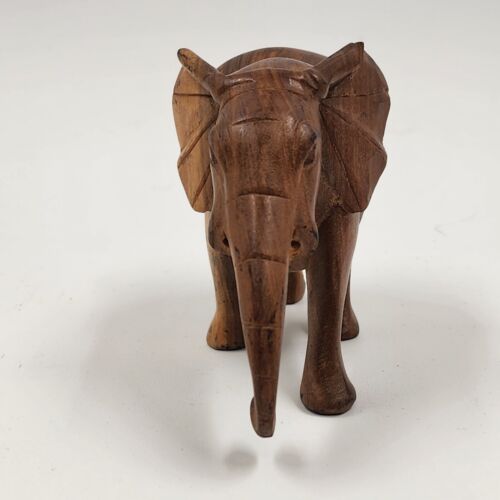 Solid Hardwood Elephant 3.5"h Walking Position Natural Smooth Missing Tusks