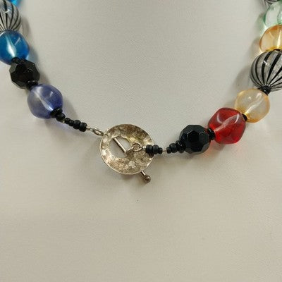 Multicolor Large Glass Beaded Necklace Clear Chunky Beads 9.5" Toggle Clasp