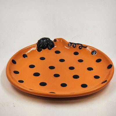 Grasslands Road Orange Pumpkin Plate Black Dots Pumpkin Patch Halloween Ceramic