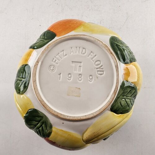 Fitz and Floyd Vintage 1989 Calypso Majolica Hand Painted Ceramic Fruit Bowl 7"
