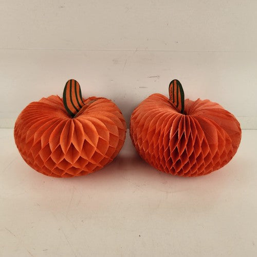 4 Pc Halloween Scarecrow Pumpkin Hard Plastic Honeycomb Paper Decoration 1970's