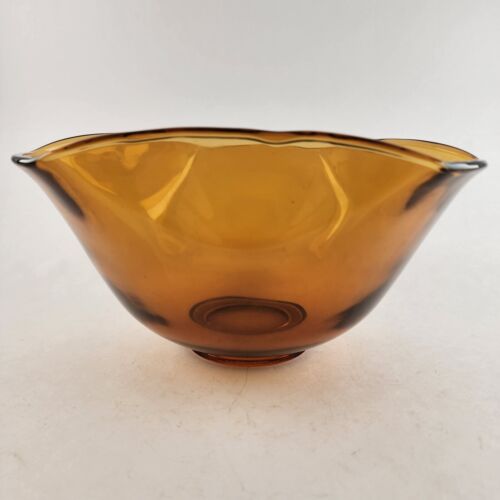 Indiana Glass Amber Salad Chip Bowl Tri Fold Vintage Mid Century Modern 9" x 5"