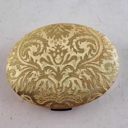 Vintage Avon Gold Brocade Refillable Compact Mirror Puff & Felt Case