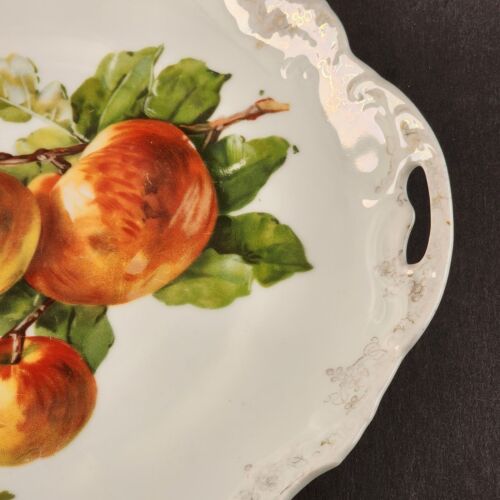 Zs Co Bavarian Porcelain Plate Apples on the Stem Gold Rim 11" Scalloped