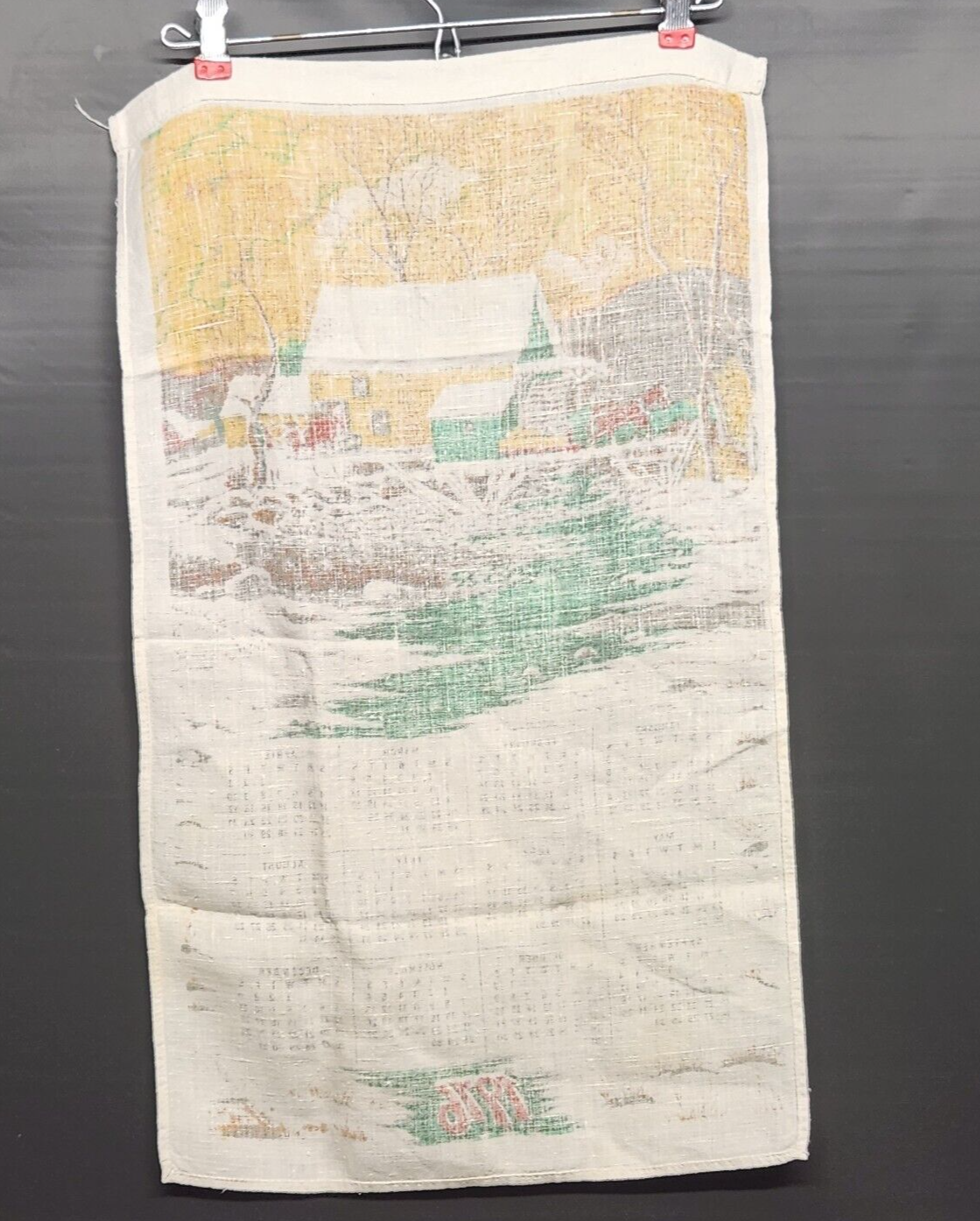 1976 Calendar Linen Kitchen Tea Towel with Creek in The Woods and Forrest