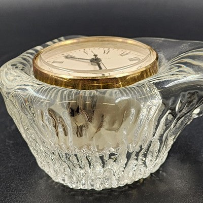Linden Crystal Quartz Mantel Clock White Face Roman Numerals Tabletop 3" Vintage