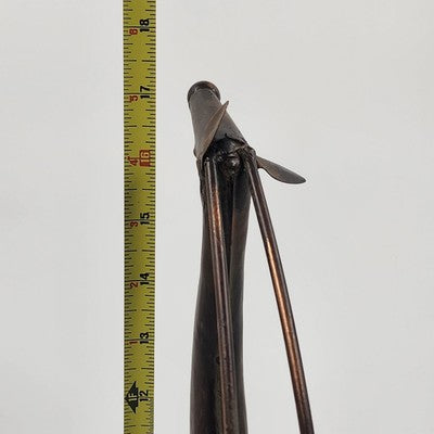 Handmade Metal Antelope Sculpture – 17" Bronze-Toned Folk Art Figurine on Wooden Base, Mid-Century Modern Wildlife Décor