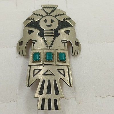 Bell Trading Post Bolo Tie Faux Turquoise Kachina Nickel Silver Tone 2.25'' SW