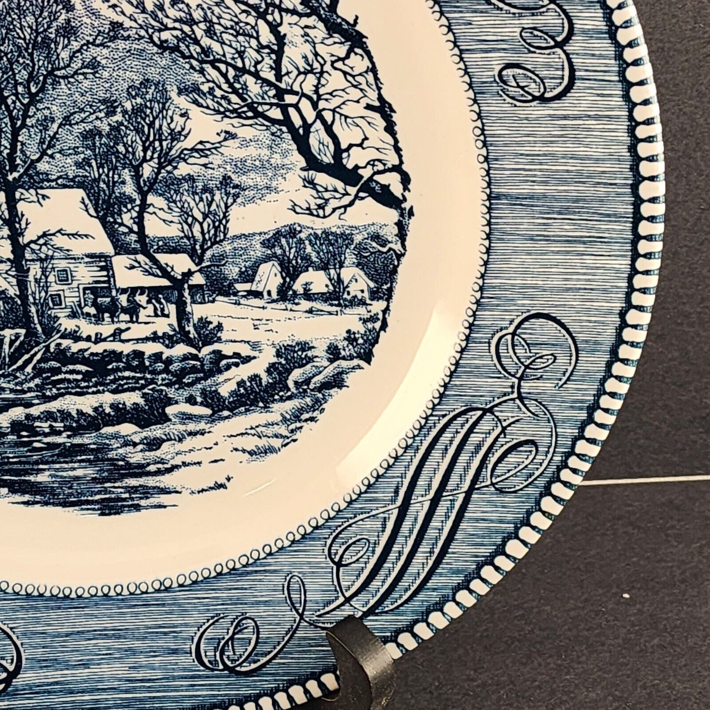 Currier and Ives Blue 10" Dinner Plate by Royal The Old Grist Mill Image USA