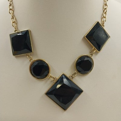 Jessica Simpson Chunky Black Faceted Square & Round in Gold Tone Chain Necklace