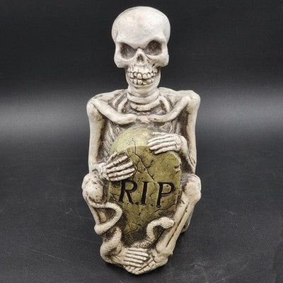 Halloween Resin Molded RIP Skeleton Grave Stone Serpent 13.5" Yard Decoration