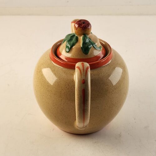 Omar Ware Tea Pot English Stoneware Beige Orange Green Trim England