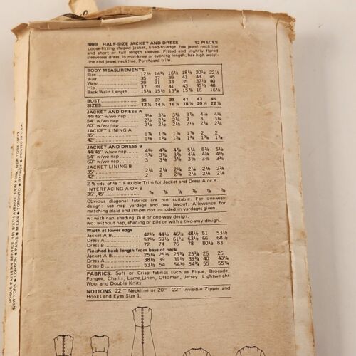 Vogue 8869 Vintage Sewing Pattern Size 22½ Women's Flowing Dress and Jacket