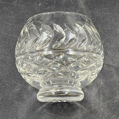 24% Lead Crystal Bowl Vase Hand Cut Clear Round 3.25" Footed Poland