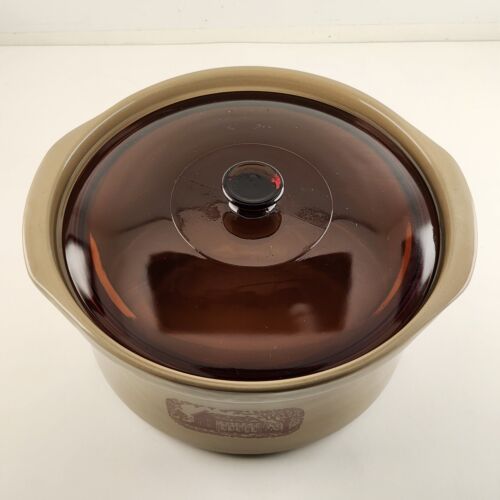 Amana Radarange 4 Qt Country Cooker Western Stoneware Amber Glass Lid