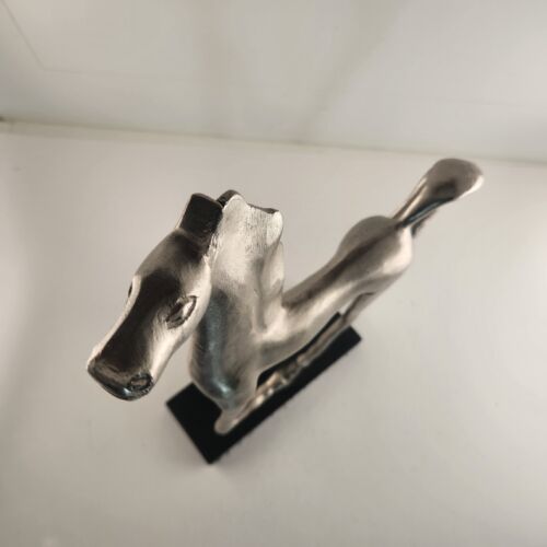 Dutchman Aluminum Stallion Figurine Silver Body Black Wooden Base 1st Pose 17"