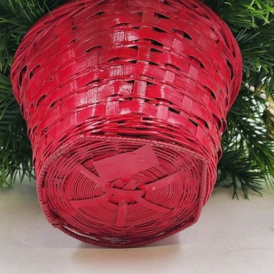 Floral Arrangement Christmas Basket Greenery Holly Red Basket 10" Gold Bow
