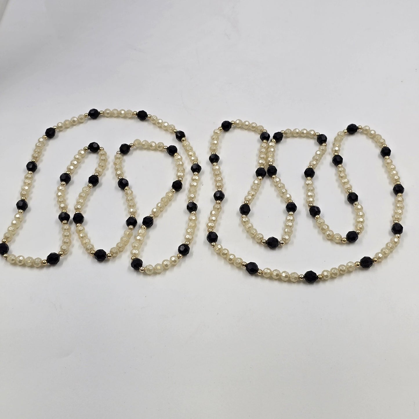 Black White & Gold Faux Pearl Stone Beaded 2 Strand Long Necklaces