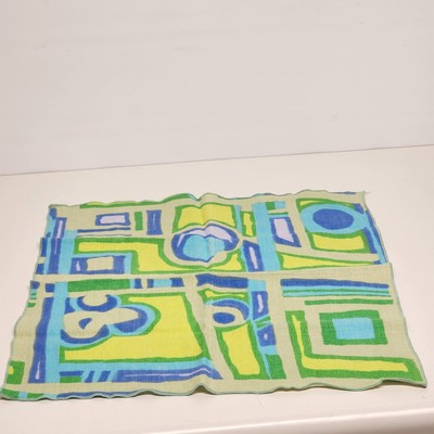 Set of 4 Dinner Napkins Cloth in Blue Green Abstract Geometric Pattern 16.5"long