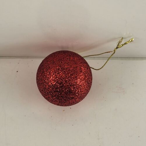 12 Red Glitter Ball Christmas Ornaments 1.5" Size Non Shatter Plastic