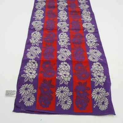 Veresa Oblong Scarf Purple Red Stripes White Floral 46” x 10” Polyester
