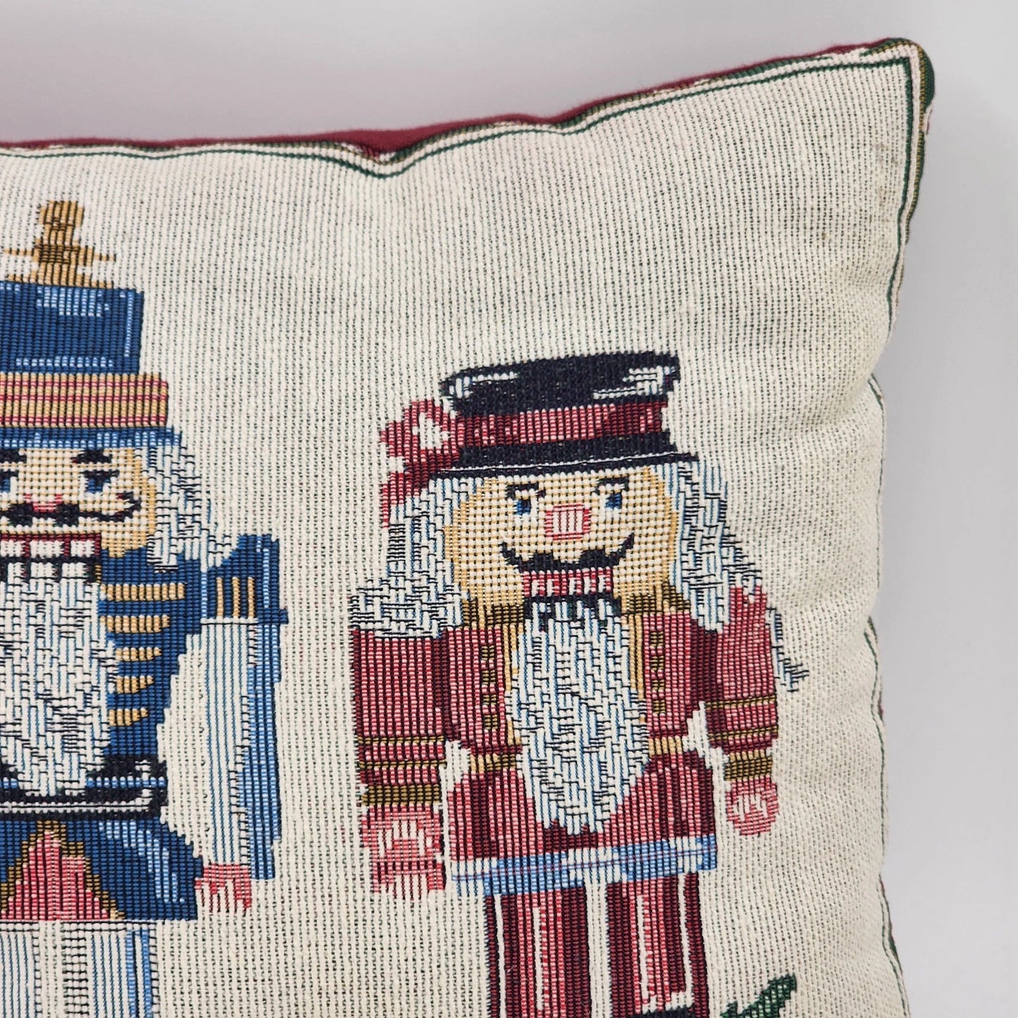 Christmas Nutcracker Soldiers Throw Pillow Tapestry Red Decor 15" x 11" Vtg USA