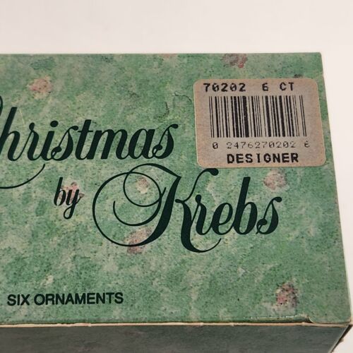 Krebs Christmas Glass Ornaments Gold Chiffon Pearl Satin 6 Pk Boxed Vintage 2.5"