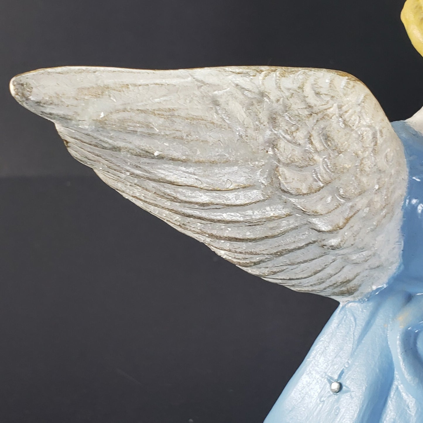 Ceramic Angel Figurine 10"H Blue Dress Rhinestones Glitter Wings Vintage