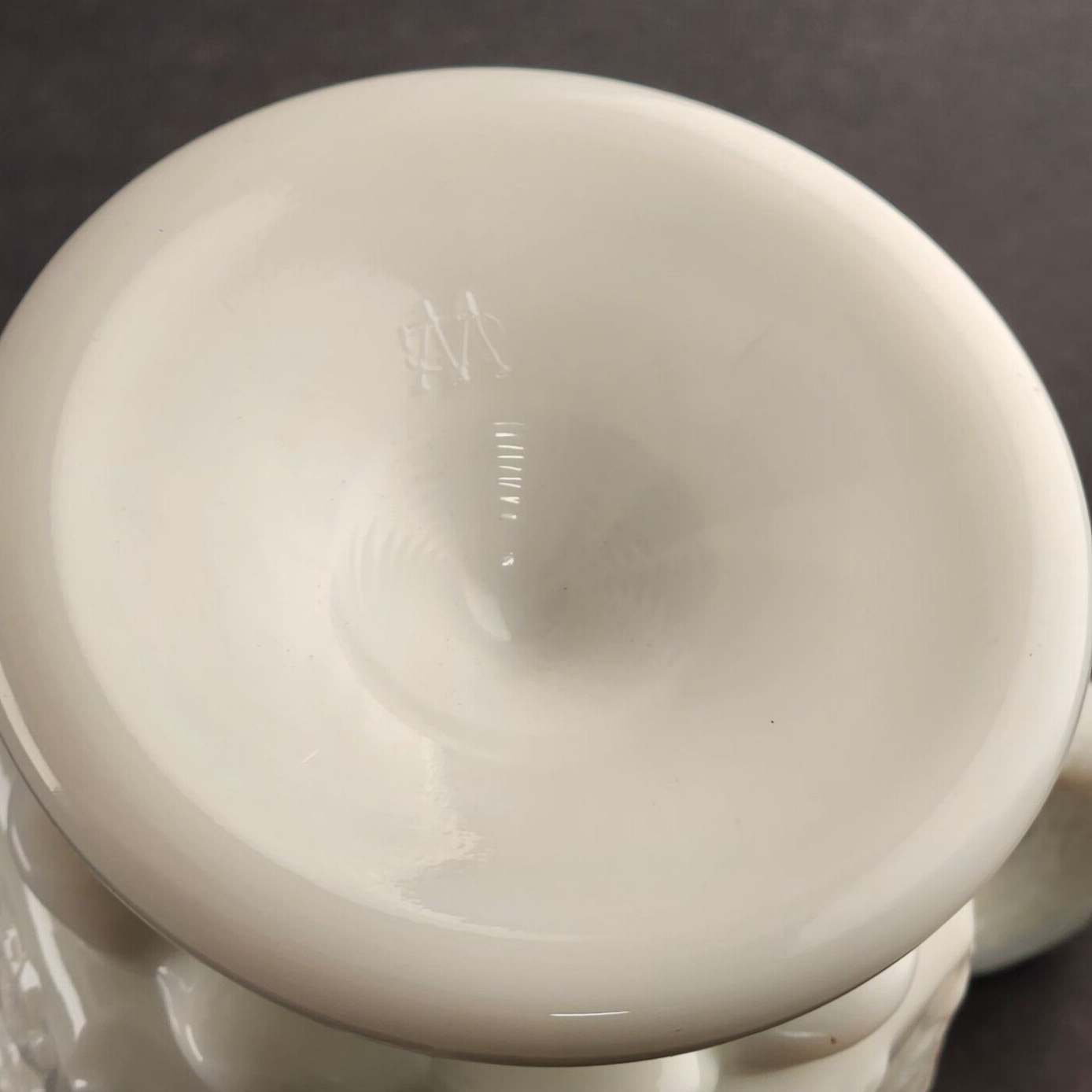 Westmoreland 5” Footed Milk Glass Pitcher Paneled Grape & Vine Pattern Vintage